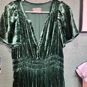 Anthropology green velvet maxi dress